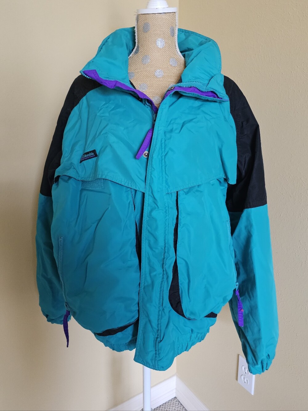 Vintage Columbia Jacket Mens Large Turquoise Powder Keg Full Zip Shell 90s